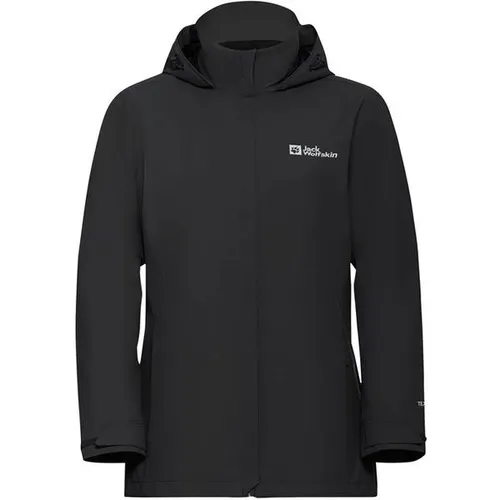 Jack Wolfskin Trailtime 2L Jacket W schwarz S - Funktionsjacke für Damen, 100% wasserdicht mit 10.000 mm Wassersäule und atmungsaktiv. Ideal für Outdoor-Abenteuer, ausgestattet mit verstaubarer Kapuze und nachhaltigem Design.