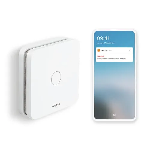Netatmo Smart Carbon Monoxide Alarm - Smarter Kohlenmonoxidmelder - Gasmelder mit kinderleichter Montage, zuverlässigem Alarm per Sirene, LED und App, 10 Jahre Batterielaufzeit und Kompatibilität mit Apple HomeKit.