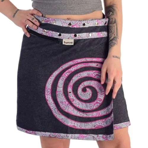 Sunsa Damen Rock Minirock Sommerrock Wickelrock aus Jeans & Baumwolle, 2 Röcke in einem, Größe verstellbar, Frau Bekleidung, Blauer kurz Jeansrock Geburtstag Geschenk für Frauen 15738