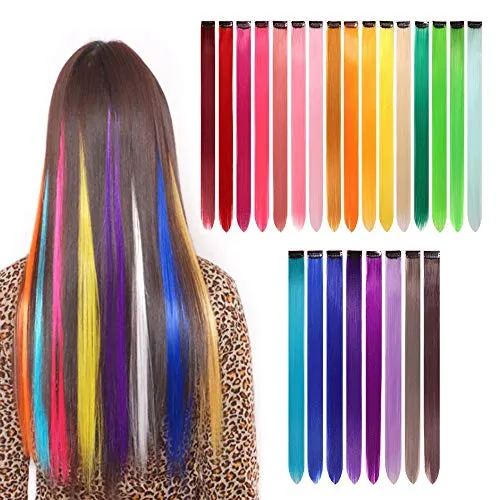 Gotyou Haarteil Party Highlights Bunte Clip, 24 Stück Perücken Haarverlängerungen, Bunte Haarverlängerungen Clip, Perücke für Mädchen Clips, pour DIY Décoration