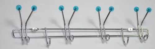 Garderobe Hakenleiste Garderobenleiste Kleiderhaken Stahl glanz chrom mit 4 Doppelhaken und 2 Einzelhaken 385 x 100 x 40mm