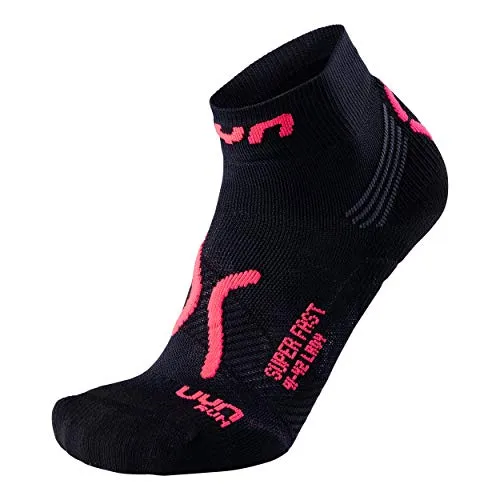 UYN Damen Run Super Fast Damen Socke, Black/Coral Fluo, 30 EU