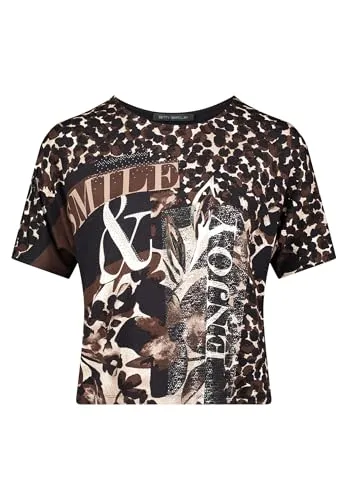 BETTY BARCLAY Damen Oversize-Shirt mit Aufdruck - Modisches Oversize-Shirt in Braun-Beige mit floralem Print und Glitzersteinen, ideal für vielseitige Freizeit-Outfits – für höchsten Tragekomfort und einen lässigen Look.