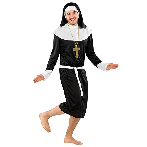 dressforfun tectake Herrenkostüm Nonne Kloster Schwester | Weit geschnittene Robe | Nonnenkragen | inkl. Bindegürtel & Kopfbedeckung (XXL | Nr. 300503)