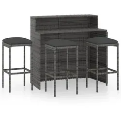 vidaXL 4-tlg. Gartenbar-Set mit Kissen Grau - Gartenmöbel-Set aus wetterbeständigem PE-Rattan, ideal für Balkon oder Terrasse. Bequeme, abnehmbare Kissen und robuster pulverbeschichteter Stahlrahmen sorgen für Langlebigkeit und Komfort.