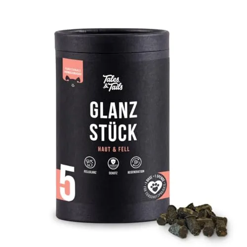 Tales & Tails Glanzstück - Funktionaler Hundesnack für Hunde - Leckerer Snack für deinen Hund! Mit hochwertigen Zutaten für ein glänzendes Fell und zur Unterstützung der Pflege. Jede Dose unterstützt Tierschutzprojekte!