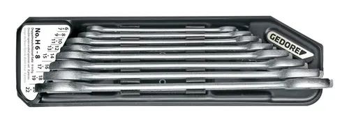 Gedore Doppelmaulschlüssel-Satz D3110 8tlg. 6-22 mm - Doppelmaulschlüssel-Satz mit 8 verschiedenen Größen, robust und ideal für präzise Arbeiten in Werkstatt und Haushalt.