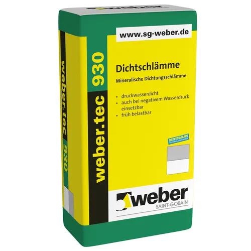 weber.tec 930 Dichtschlämme DS grau 25kg - Dichtmaterialien, druckwasserdicht und früh belastbar - ideal für zuverlässige Abdichtungen in Bauprojekten.