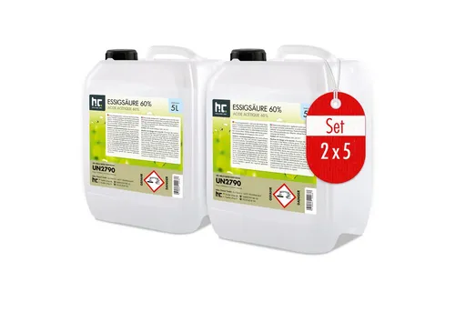 Höfer Chemie® Essigsäure 60% - 2x 5 L Kanister - Reinigungsmittel mit hochwirksamer Essigsäure, ideal zur gründlichen Reinigung und Entkalkung, sicher verpackt in 2 praktischen Kanistern.