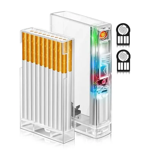 Lafagiet Zigarettenetui mit Feuerzeug für 94mm superschlank, Eingebaut USB-C Aufladung Elektrisches Feuerzeug, Bunte Lichter, Cooles Zigarettenetui für Herren Frauen Geschenke