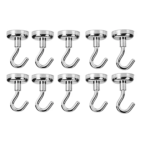 Stück Haken Magnet klein | super Starker magnetische Haken [Ø 20mm - 12kg] | Neodym Topfmagnet mit Haken | Kühlschrankmagnet mit M4 Gewinde | Haftmagnet für Küche, Badezimmer, Garage, Keller 10