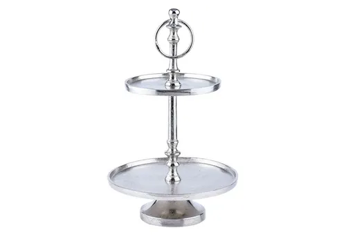 Marrakesch Orient & Mediterran Interior Etagere Annika, 34cm - Dekotabletts: Handgefertigter 2-Etagen Servierständer aus Aluminium, ideal für eine stilvolle Präsentation von Snacks und Desserts.
