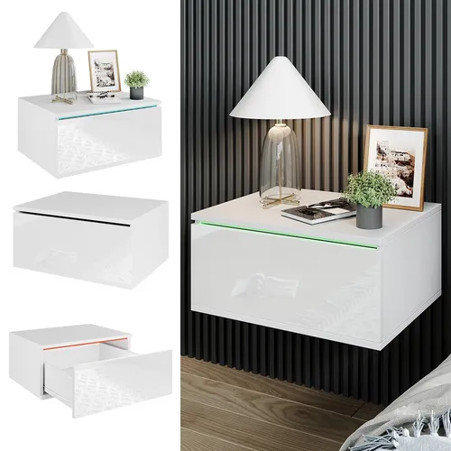 Vicco Nachtschrank Samira mit LED Beleuchtung, Weiß von Vicco