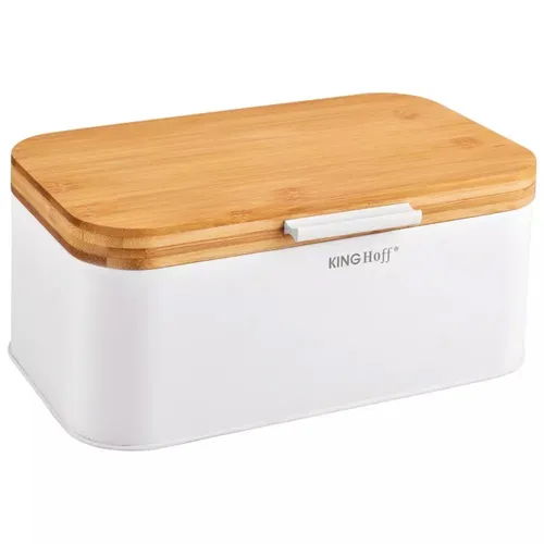Kinghoff CHLEBAK BAMBUSOWO STALOWY KH-1795 - Beige Brotbox aus Bambus und Edelstahl, ideal zum Frischhalten von Brot und Gebäck, perfekt für eine stilvolle Küche.