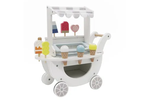 TikTakToo Kinderfahrzeug Lauflernhilfe Holz Eiswagen - Lauflernhilfe aus echtem Holz mit Zubehör und Holz-Eis, ideal für Kinder ab 3 Jahren, fördert das Spielen und Laufen.