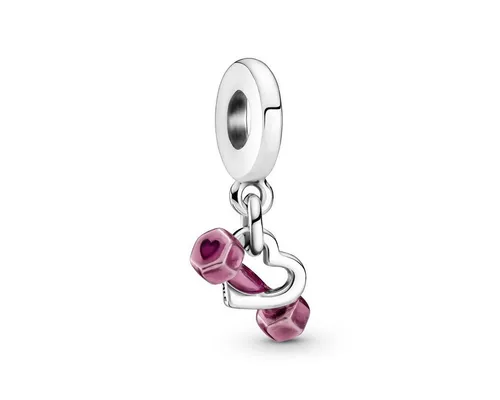 PANDORA 799545C01 Hantel & Herz Charm Silber Schmuck - Charm aus 925 Sterlingsilber für Damen, ideal für Fitnessliebhaber und Bodybuilding-Fans, Länge 42 + 3 cm.