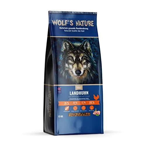 Wolf's Nature Getreidefreies Trockenfutter aus Norwegen in Lebensmittelqualität (Landhuhn - Adult, 13 kg)