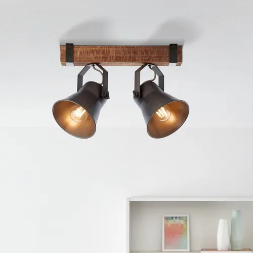 Lightbox Deckenstrahler, ohne Leuchtmittel, 2 flammige Deckenleuchte - Spotbalken mit schwenkbaren Köpfen Schwarz