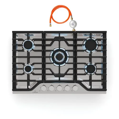 Klarstein Turbocast Gaskochfeld - 5-Brenner Edelstahl 304 - Kochfelder mit 3,4 kW Wokbrenner und robusten gusseisernen Pfannenhaltern für ein professionelles Kocherlebnis und flexible Einsatzmöglichkeiten.