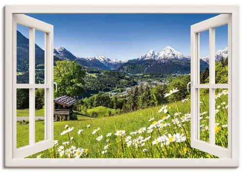 Artland Wandbild Fensterblick Bayerischen Alpen, Berge (1 St), als Leinwandbild, Poster in verschied. Größen
