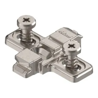 Blum CLIP Montageplatte, kreuz, 0 mm, Zink, mit vormontierten Systemschrauben, HV: Langloch, vernickelt, 2 Stück