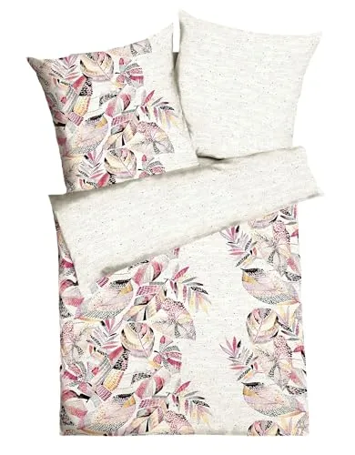JACK by Kaeppel Edel Seersucker 2 TLG. Wende Bettwäsche Abstract Jungle Pink Orange Offwhite Blätter, Größe:135x200cm Bettwäsche