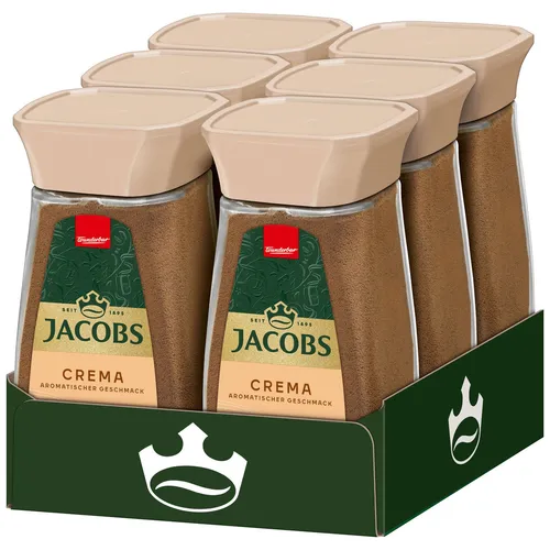 JACOBS Löslicher Kaffee Crema 6 x 200 g Gläser - Kaffee, aromatischer Instantkaffee in praktischen Gläsern, ideal für schnelle Zubereitung und vollmundigen Genuss.