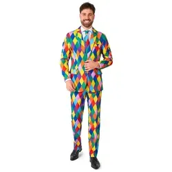 Suitmeister Herren Faschingskostüm - Slim Fit - Multicolor - Kostüm-Outfits für Erwachsene, schmal geschnitten mit Blazer, Hose und Krawatte für den perfekten Auftritt auf jeder Faschingsparty.