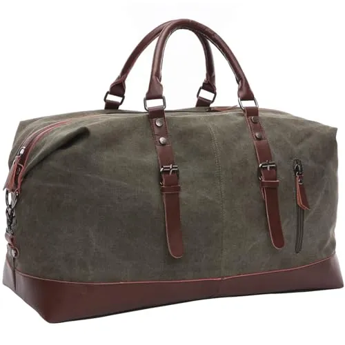 Reisetasche aus Segeltuch, 40–50 l, große Kapazität, Reisetasche, Sporttasche, multifunktionale Schultertasche, Hand- und Crossbody-Tragetasche, Wochenendtasche für Damen und Herren, grün, L