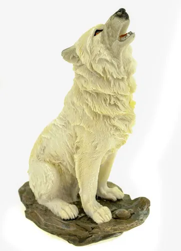 Vogler Dekofigur Sitzender weißer Wolf heult 20 cm Tierfigur