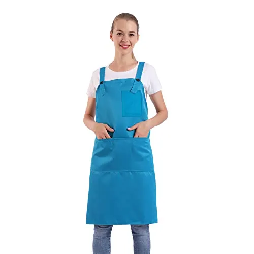 BIGHAS H-Stil Schürze mit Tasche für Damen und Herren, verstellbar, große Größe, bequem, Küche, Zuhause, Kochen, 12 Farben (Scuba Blue)