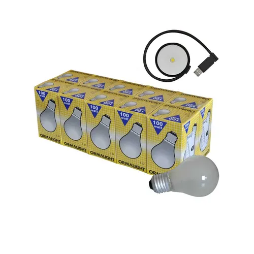 ORMALIGHT 10x AGL Standard Glühlampe 100W in matt E27 + 1x LAPTOP LED Leselicht
