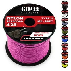 GO!elements Paracord 425 - 3mm Abspannleine, Paracord 425 aus reißfester Nylonschnur lila 100m