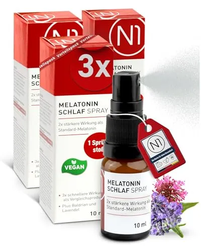 N1 Melatonin Spray - Studie belegt: hilft dir 3 Mal schneller als Standard Produkte - 213 Tage Vorrat - Einschlafspray mit Baldrian & Lavendel