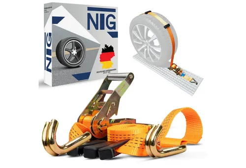 NTG Spanngurt Autotransport Set 4 Stück - 50mm Reifengurt mit Ratsche - 4er-Set Spanngurte zur Radsicherung für PKW und Motorräder. Hohe Belastbarkeit und einfache Anwendung garantieren sicheren Transport – ideal für Anhänger und Transporter.