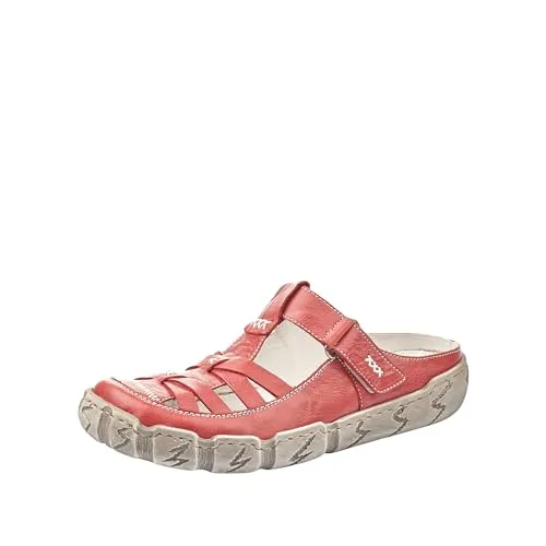 Rieker Damen L0396 Clogs, Rot Rosso 33, 40 EU - Clogs für Damen mit flachem Absatz und Klettverschluss, aus hochwertigem Glattleder für optimalen Tragekomfort im Sommer.