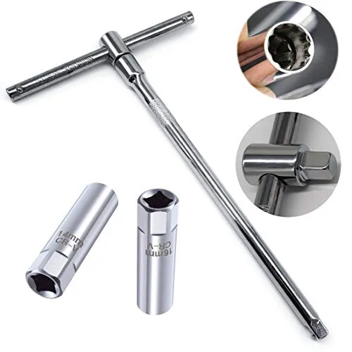 QISF 2 Stück Universal Zündkerzenschlüssel 3/8-Zoll Zündkerze Steckschlüssel mit Schiebe T-Griff Entferner Installer Werkzeug（14mm und 16mm)