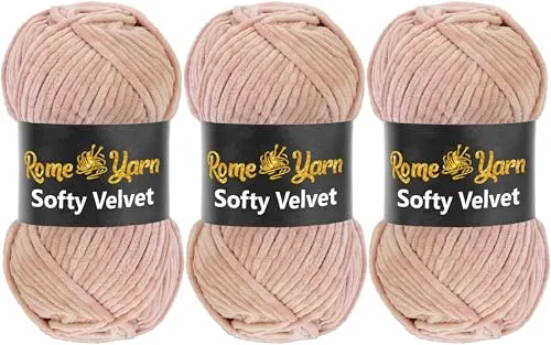Rome Yarn Softy Velvet Wolle 100g - 120m | Samtgarn Chunky Chenillewolle Babywolle Amigurumi Super Bulky Garn zum Häkeln und Strickwolle (3 Knäuel, 924 Schmutziges Rosa)