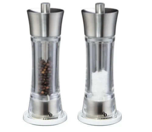 Zassenhaus Set Salz u. Pfeffermühle Aachen 18 cm Edelstahl/Acryl mit Untersetzer