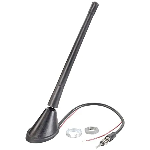 Renkforce Autoradio-Universal-Antenne mit Verstärker - DVB-T/T2-Antennen mit 14 dB Verstärkung für optimale Empfangsqualität, ideal für Dach- oder Heckmontage. Plastikfreie Verpackung und kompakte Bauweise.