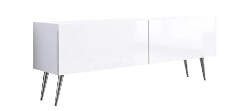 3E 3xE living.com TV-Schrank in Farbe mattweiß/glänzend weiß, Chrombeine, A: B: 140 cm, H: 52 cm, T: 32 cm,