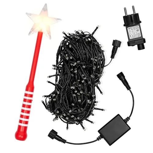 Bonetti Lichterkette mit 300 LED und Zauberstab Fernbedienung - Weihnachtsbeleuchtung für Innen mit 300 warm-weißen LEDs und 8 Leuchtmodi. Kreieren Sie eine festliche Atmosphäre und steuern Sie alles bequem mit der innovativen Fernbedienung.