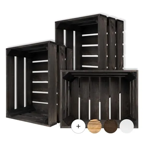 Creative Deco 3 x Holzkiste Schwarz 40 x 30 x 23 cm - Dekorative Boxen & Kästen - Hochwertige Kiefernholzkisten mit originellem Design, ideal zur Aufbewahrung oder als Geschenkbox, vielseitig einsetzbar und perfekt für jedes Zuhause.