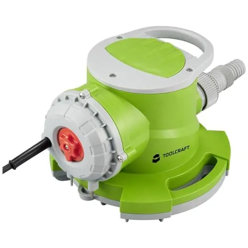 TOOLCRAFT TO-8992917 Flachsaugende Tauchpumpe 7000 l/h - Wasserpumpen für effizientes Abpumpen von Wasseransammlungen, ideal für Poolabdeckungen. Mit Automatik- und Handbetrieb, abpumpbar bis zu einem Restwasserniveau von 13 mm.