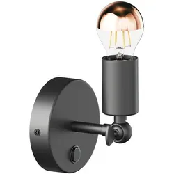ledscom.de Vintage Wand-Leuchte FETRO Schalter, schwarz, schwenkbar + LED Lampe, 839lm, warmweiß