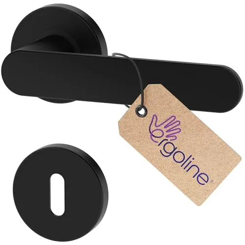 ERGO line PRIMA Schwarz Türbeschlag Türgriff für Zimmertüren, Rund-Rosette, Drückergarnitur, Türbeschlag, Schwarz Türklinke, Türdrücker