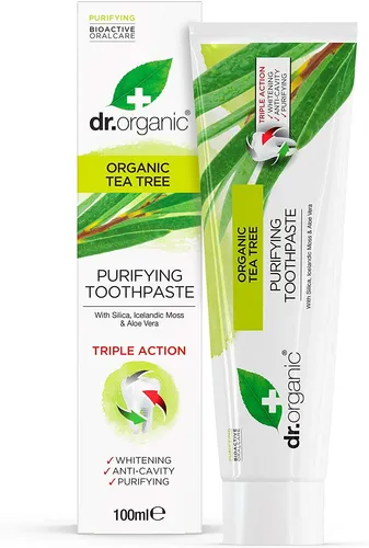 Dr.Organic Bio-Activ Tea Tree Zahnpasta 100ml - Zahnpasta mit natürlichen Inhaltsstoffen, reinigt sanft und sorgt für strahlend weiße Zähne, cruelty-free und fair gehandelt.