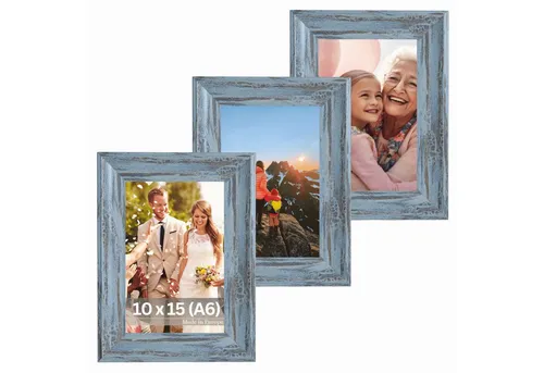 Victor (Zenith) Bilderrahmen Vincent, Bilderrahmen Set 10x15 cm Grau A6, Vintage Bilderrahmen Landhaus