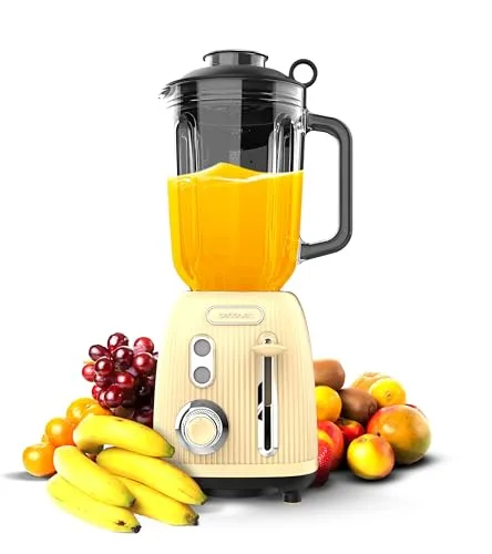 Cecotec Standmixer Power Black Titanium RetroYellow - Retro-Standmixer mit 1200 W, 1,5 L Glaskanne und 4 langlebigen Titan-Klingen für perfekte Ergebnisse. Ideal für kreative Küchen und schnelle Zubereitungen!