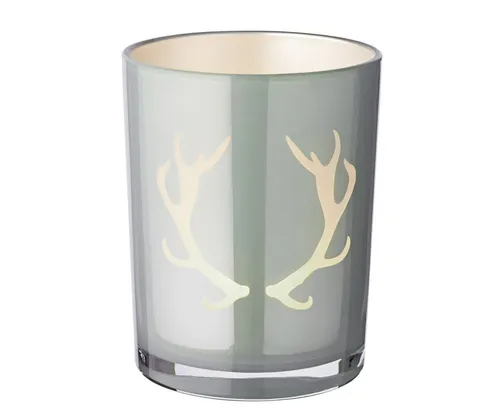 EDZARD Windlicht Ati, Glas, Geweih-Motiv, grau, H 13 cm, Ø 10 cm